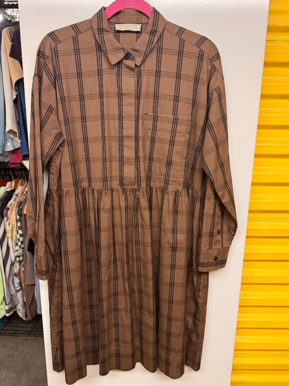 Everlane The Field Dress Oversized Brown Black Plaid Babydoll Lagenlook Small